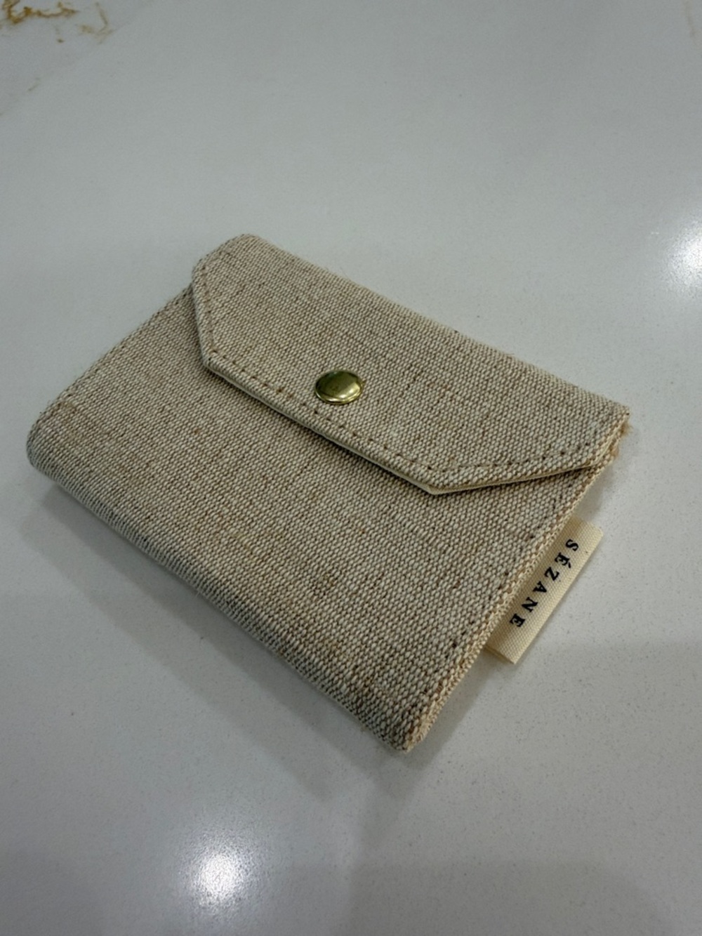 Sezane Natural Beige Canvas Snap Wallet
